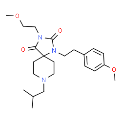 ChemSpider 2D Image | 8-Isobutyl-3-(2-methoxyethyl)-1-[2-(4-methoxyphenyl)ethyl]-1,3,8-triazaspiro[4.5]decane-2,4-dione | C23H35N3O4