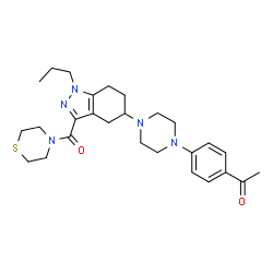 ChemSpider 2D Image | 1-(4-{4-[1-Propyl-3-(4-thiomorpholinylcarbonyl)-4,5,6,7-tetrahydro-1H-indazol-5-yl]-1-piperazinyl}phenyl)ethanone | C27H37N5O2S