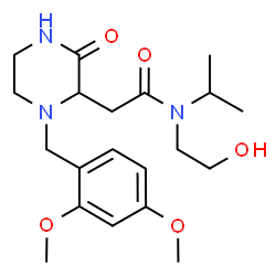 ChemSpider 2D Image | 2-[1-(2,4-Dimethoxybenzyl)-3-oxo-2-piperazinyl]-N-(2-hydroxyethyl)-N-isopropylacetamide | C20H31N3O5