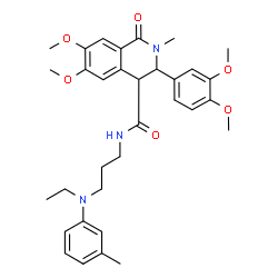 ChemSpider 2D Image | 3-(3,4-Dimethoxyphenyl)-N-{3-[ethyl(3-methylphenyl)amino]propyl}-6,7-dimethoxy-2-methyl-1-oxo-1,2,3,4-tetrahydro-4-isoquinolinecarboxamide | C33H41N3O6