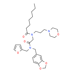 ChemSpider 2D Image | N-{2-[(1,3-Benzodioxol-5-ylmethyl)(2-furylmethyl)amino]-2-oxoethyl}-N-[3-(4-morpholinyl)propyl]octanamide | C30H43N3O6