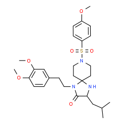 ChemSpider 2D Image | 1-[2-(3,4-Dimethoxyphenyl)ethyl]-3-isobutyl-8-[(4-methoxyphenyl)sulfonyl]-1,4,8-triazaspiro[4.5]decan-2-one | C28H39N3O6S