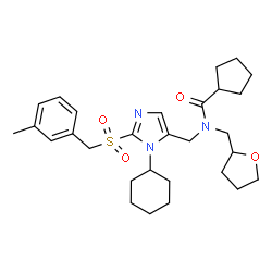 ChemSpider 2D Image | N-({1-Cyclohexyl-2-[(3-methylbenzyl)sulfonyl]-1H-imidazol-5-yl}methyl)-N-(tetrahydro-2-furanylmethyl)cyclopentanecarboxamide | C29H41N3O4S