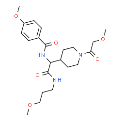 ChemSpider 2D Image | 4-Methoxy-N-{1-[1-(methoxyacetyl)-4-piperidinyl]-2-[(3-methoxypropyl)amino]-2-oxoethyl}benzamide | C22H33N3O6