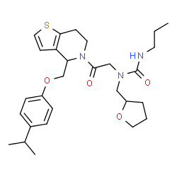ChemSpider 2D Image | 1-(2-{4-[(4-Isopropylphenoxy)methyl]-6,7-dihydrothieno[3,2-c]pyridin-5(4H)-yl}-2-oxoethyl)-3-propyl-1-(tetrahydro-2-furanylmethyl)urea | C28H39N3O4S
