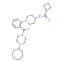 ChemSpider 2D Image | N-(1-{2-[(4-Cycloheptyl-1-piperazinyl)carbonyl]phenyl}-4-piperidinyl)cyclobutanecarboxamide | C28H42N4O2