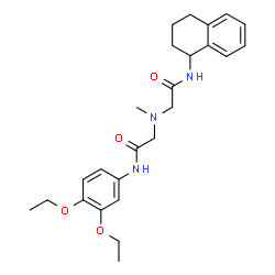 ChemSpider 2D Image | 2-[{2-[(3,4-Diethoxyphenyl)amino]-2-oxoethyl}(methyl)amino]-N-(1,2,3,4-tetrahydro-1-naphthalenyl)acetamide | C25H33N3O4