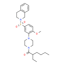ChemSpider 2D Image | 1-{4-[5-(3,4-Dihydro-2(1H)-isoquinolinylsulfonyl)-2-methoxyphenyl]-1-piperazinyl}-2-ethyl-1-hexanone | C28H39N3O4S