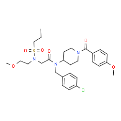 ChemSpider 2D Image | N-(4-Chlorobenzyl)-N-[1-(4-methoxybenzoyl)-4-piperidinyl]-N~2~-(2-methoxyethyl)-N~2~-(propylsulfonyl)glycinamide | C28H38ClN3O6S
