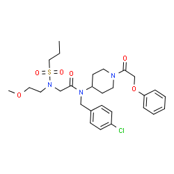 ChemSpider 2D Image | N-(4-Chlorobenzyl)-N~2~-(2-methoxyethyl)-N-[1-(phenoxyacetyl)-4-piperidinyl]-N~2~-(propylsulfonyl)glycinamide | C28H38ClN3O6S