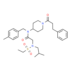 ChemSpider 2D Image | N~2~-(Ethylsulfonyl)-N~2~-isobutyl-N-(4-methylbenzyl)-N-[1-(3-phenylpropanoyl)-4-piperidinyl]glycinamide | C30H43N3O4S
