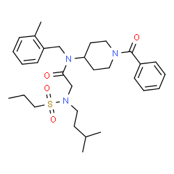ChemSpider 2D Image | N-(1-Benzoyl-4-piperidinyl)-N-(2-methylbenzyl)-N~2~-(3-methylbutyl)-N~2~-(propylsulfonyl)glycinamide | C30H43N3O4S