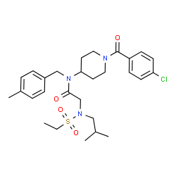 ChemSpider 2D Image | N-[1-(4-Chlorobenzoyl)-4-piperidinyl]-N~2~-(ethylsulfonyl)-N~2~-isobutyl-N-(4-methylbenzyl)glycinamide | C28H38ClN3O4S