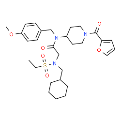 ChemSpider 2D Image | N~2~-(Cyclohexylmethyl)-N~2~-(ethylsulfonyl)-N-[1-(2-furoyl)-4-piperidinyl]-N-(4-methoxybenzyl)glycinamide | C29H41N3O6S