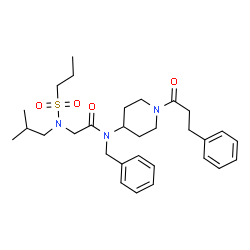 ChemSpider 2D Image | N-Benzyl-N~2~-isobutyl-N-[1-(3-phenylpropanoyl)-4-piperidinyl]-N~2~-(propylsulfonyl)glycinamide | C30H43N3O4S