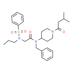 ChemSpider 2D Image | N-Benzyl-N-[1-(3-methylbutanoyl)-4-piperidinyl]-N~2~-(phenylsulfonyl)-N~2~-propylglycinamide | C28H39N3O4S