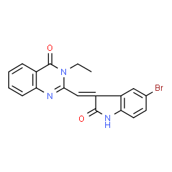 ChemSpider 2D Image | 2-[(E)-(5-Bromo-2-oxo-1,2-dihydro-3H-indol-3-ylidene)methyl]-3-ethyl-4(3H)-quinazolinone | C19H14BrN3O2