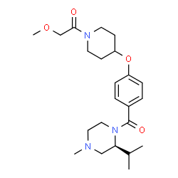 ChemSpider 2D Image | 1-[4-(4-{[(2S)-2-Isopropyl-4-methyl-1-piperazinyl]carbonyl}phenoxy)-1-piperidinyl]-2-methoxyethanone | C23H35N3O4