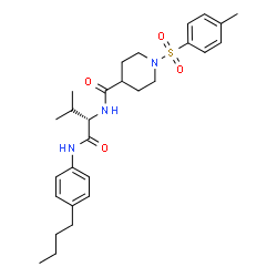 ChemSpider 2D Image | N-{(2S)-1-[(4-Butylphenyl)amino]-3-methyl-1-oxo-2-butanyl}-1-[(4-methylphenyl)sulfonyl]-4-piperidinecarboxamide | C28H39N3O4S