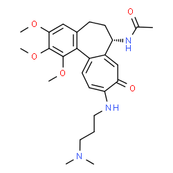 ChemSpider 2D Image | N-[(7S)-10-{[3-(Dimethylamino)propyl]amino}-1,2,3-trimethoxy-9-oxo-5,6,7,9-tetrahydrobenzo[a]heptalen-7-yl]acetamide | C26H35N3O5