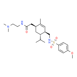 ChemSpider 2D Image | N-[2-(Dimethylamino)ethyl]-2-[(1S,4S,5S)-5-isopropyl-4-({[(4-methoxyphenyl)sulfonyl]amino}methyl)-2-methyl-2-cyclohexen-1-yl]acetamide | C24H39N3O4S