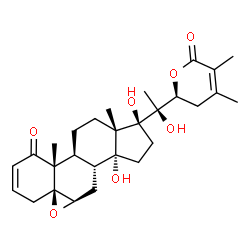 ChemSpider 2D Image | (5beta,6beta,17alpha,22S)-14,17,20-Trihydroxy-5,6:22,26-diepoxyergosta-2,24-diene-1,26-dione | C28H38O7