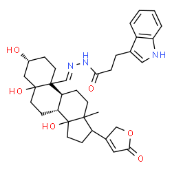 ChemSpider 2D Image | (3alpha,10xi,13xi,14xi,17xi,19E)-3,5,14-Trihydroxy-19-{[3-(1H-indol-3-yl)propanoyl]hydrazono}card-20(22)-enolide | C34H43N3O6