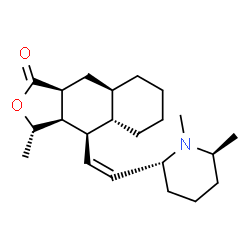 ChemSpider 2D Image | (3S,3aR,4R,4aS,8aR,9aS)-4-{(Z)-2-[(2R,6S)-1,6-Dimethyl-2-piperidinyl]vinyl}-3-methyldecahydronaphtho[2,3-c]furan-1(3H)-one | C22H35NO2