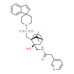 ChemSpider 2D Image | N-({(1S,2R,4R)-2-Hydroxy-7,7-dimethyl-1-[(1'H-spiro[indene-1,4'-piperidin]-1'-ylsulfonyl)methyl]bicyclo[2.2.1]hept-2-yl}methyl)-2-(3-pyridinyl)acetamide | C31H39N3O4S