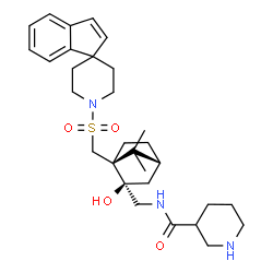 ChemSpider 2D Image | N-({(1S,2R,4R)-2-Hydroxy-7,7-dimethyl-1-[(1'H-spiro[indene-1,4'-piperidin]-1'-ylsulfonyl)methyl]bicyclo[2.2.1]hept-2-yl}methyl)-3-piperidinecarboxamide | C30H43N3O4S