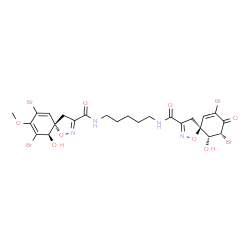 ChemSpider 2D Image | (5S,10R)-7,9-dibromo-N-[5-({[(5S,9R,10R)-7,9-dibromo-10-hydroxy-8-oxo-1-oxa-2-azaspiro[4.5]deca-2,6-dien-3-yl]carbonyl}amino)pentyl]-10-hydroxy-8-methoxy-1-oxa-2-azaspiro[4.5]deca-2,6,8-triene-3-carboxamide | C24H26Br4N4O8