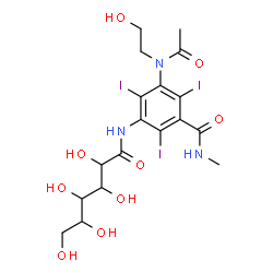 ChemSpider 2D Image | 3-[Acetyl(2-hydroxyethyl)amino]-2,4,6-triiodo-N-methyl-5-[(2,3,4,5,6-pentahydroxyhexanoyl)amino]benzamide | C18H24I3N3O9