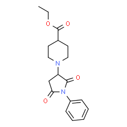 ChemSpider 2D Image | Ethyl 1-(2,5-dioxo-1-phenyl-3-pyrrolidinyl)-4-piperidinecarboxylate | C18H22N2O4