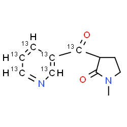 ChemSpider 2D Image | 1-Methyl-3-{oxo[(~13~C_5_)-3-pyridinyl](~13~C)methyl}-2-pyrrolidinone | C513C6H12N2O2
