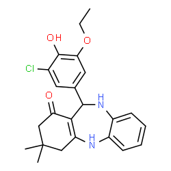 ChemSpider 2D Image | 11-(3-Chloro-5-ethoxy-4-hydroxyphenyl)-3,3-dimethyl-2,3,4,5,10,11-hexahydro-1H-dibenzo[b,e][1,4]diazepin-1-one | C23H25ClN2O3