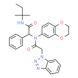 ChemSpider 2D Image | 2-(1H-Benzotriazol-1-yl)-N-(2,3-dihydro-1,4-benzodioxin-6-yl)-N-{2-[(2-methyl-2-butanyl)amino]-2-oxo-1-phenylethyl}acetamide | C29H31N5O4