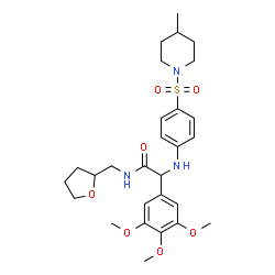 ChemSpider 2D Image | 2-({4-[(4-Methyl-1-piperidinyl)sulfonyl]phenyl}amino)-N-(tetrahydro-2-furanylmethyl)-2-(3,4,5-trimethoxyphenyl)acetamide | C28H39N3O7S