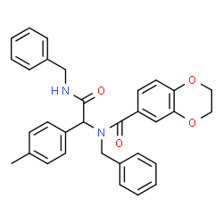 ChemSpider 2D Image | N-Benzyl-N-[2-(benzylamino)-1-(4-methylphenyl)-2-oxoethyl]-2,3-dihydro-1,4-benzodioxine-6-carboxamide | C32H30N2O4