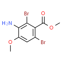 ChemSpider 2D Image | Methyl 3-amino-2,6-dibromo-4-methoxybenzoate | C9H9Br2NO3
