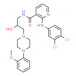 ChemSpider 2D Image | 2-[(3,4-Dichlorophenyl)amino]-N-{2-hydroxy-3-[4-(2-methoxyphenyl)-1-piperazinyl]propyl}nicotinamide | C26H29Cl2N5O3