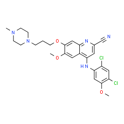 ChemSpider 2D Image | 4-[(2,4-Dichloro-5-methoxyphenyl)amino]-6-methoxy-7-[3-(4-methyl-1-piperazinyl)propoxy]-2-quinolinecarbonitrile | C26H29Cl2N5O3