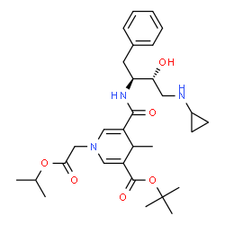 ChemSpider 2D Image | 2-Methyl-2-propanyl 5-{[(2S,3R)-4-(cyclopropylamino)-3-hydroxy-1-phenyl-2-butanyl]carbamoyl}-1-(2-isopropoxy-2-oxoethyl)-4-methyl-1,4-dihydro-3-pyridinecarboxylate | C30H43N3O6
