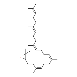 ChemSpider 2D Image | 2,2-Dimethyl-3-[(3Z,7Z,11Z,15E)-3,7,12,16,20-pentamethyl-3,7,11,15,19-henicosapentaen-1-yl]oxirane | C30H50O