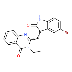 ChemSpider 2D Image | 2-[(Z)-(5-Bromo-2-oxo-1,2-dihydro-3H-indol-3-ylidene)methyl]-3-ethyl-4(3H)-quinazolinone | C19H14BrN3O2