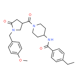ChemSpider 2D Image | 4-Ethyl-N-(1-{[1-(4-methoxybenzyl)-5-oxo-3-pyrrolidinyl]carbonyl}-4-piperidinyl)benzamide | C27H33N3O4