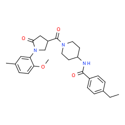 ChemSpider 2D Image | 4-Ethyl-N-(1-{[1-(2-methoxy-5-methylphenyl)-5-oxo-3-pyrrolidinyl]carbonyl}-4-piperidinyl)benzamide | C27H33N3O4