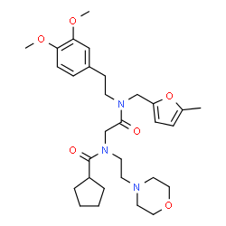 ChemSpider 2D Image | N-(2-{[2-(3,4-Dimethoxyphenyl)ethyl][(5-methyl-2-furyl)methyl]amino}-2-oxoethyl)-N-[2-(4-morpholinyl)ethyl]cyclopentanecarboxamide | C30H43N3O6