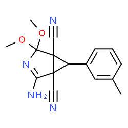 ChemSpider 2D Image | 2-Amino-4,4-dimethoxy-6-(3-methylphenyl)-3-azabicyclo[3.1.0]hex-2-ene-1,5-dicarbonitrile | C16H16N4O2