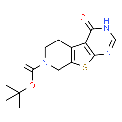 ChemSpider 2D Image | tert-Butyl 4-oxo-3,5,6,8-tetrahydropyrido[4',3':4,5]-thieno[2,3-d]pyrimidine-7(4H)-carboxylate | C14H17N3O3S