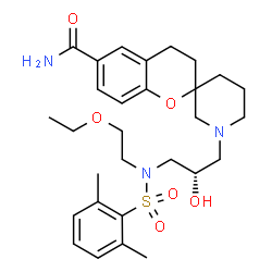 ChemSpider 2D Image | 1'-[(2S)-3-{[(2,6-Dimethylphenyl)sulfonyl](2-ethoxyethyl)amino}-2-hydroxypropyl]-3,4-dihydrospiro[chromene-2,3'-piperidine]-6-carboxamide | C29H41N3O6S